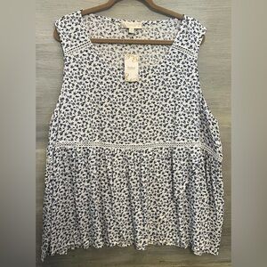 Weekend Suzanne Betro Flowy‎ Floral Print Tank Blouse 4X New with Tags